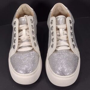 Alex Marie Silver and White High-Top Sneakers size 5 pre owned Exellent cond